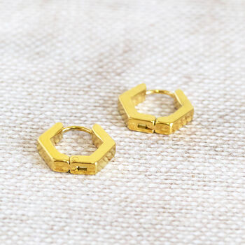 Gold Plated Hexagon Huggie Earrings, 10 of 12