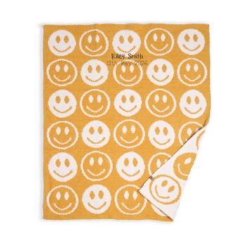 Personalised Yellow Happy Face Baby Blanket, 2 of 2