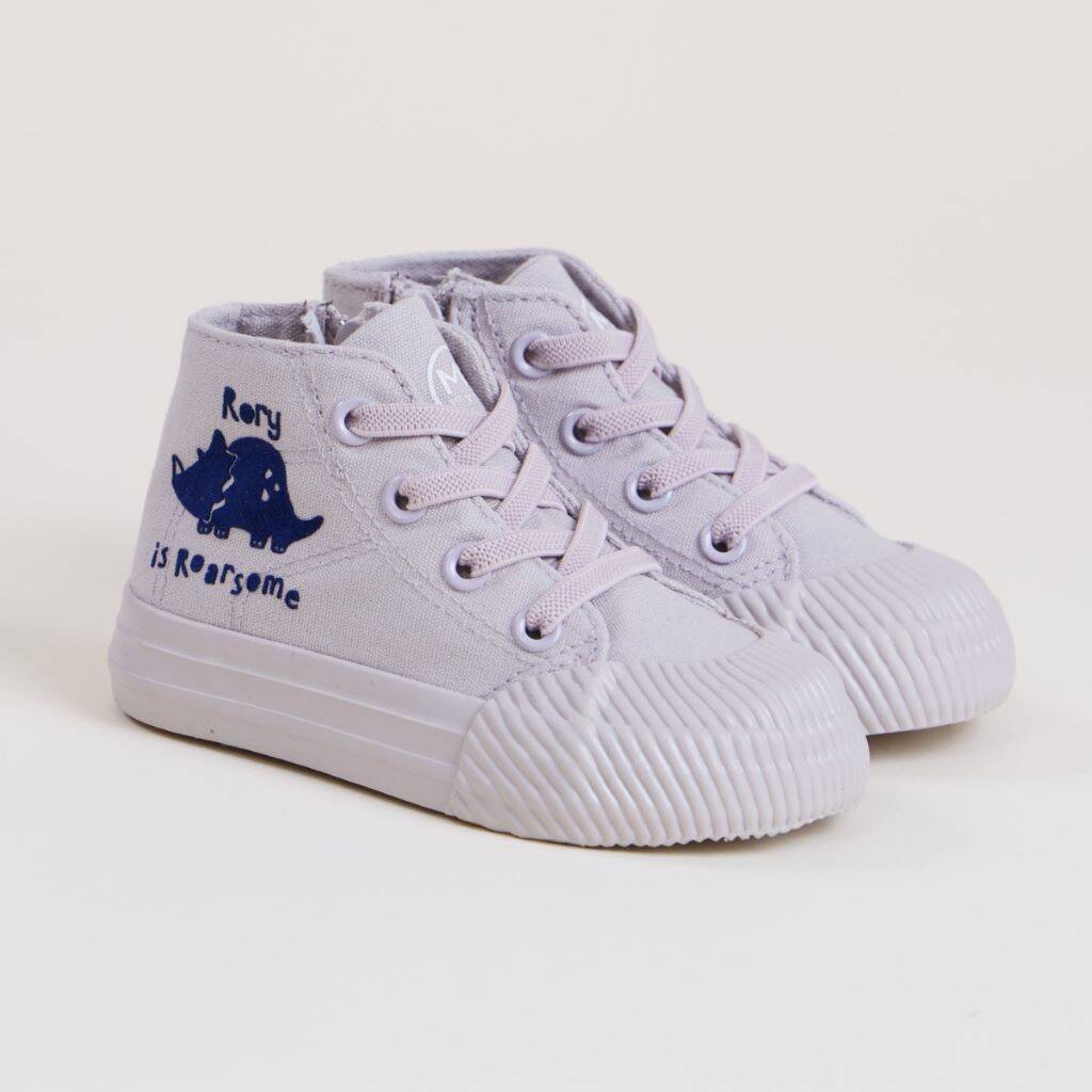 Personalised Grey ‘Roarsome’ Dinosaur High Top Trainers, 1 of 4