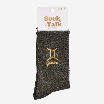 Women's Glitter Socks Black Gold Zodiac Gemini, 5 of 5