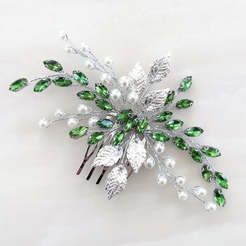 Silver Leaf And Green Crystal Hair Comb, 5 of 5