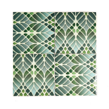 Art Nouveau Green Tile Handprinted Ceramic, 10 of 11
