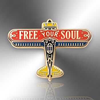 Free Your Soul Glider Plane Flying Aircraft Aviation Hard Enamel Pin, Gifts For Men, 3 of 8