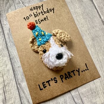 Personalised Name Age Party Dog Crochet Birthday Card Handmade, 11 of 12
