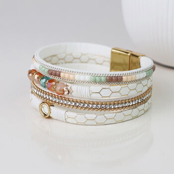 Gold Plated White Multistrand Bracelet With Warm Earthy Pastel Crystals, 4 of 6