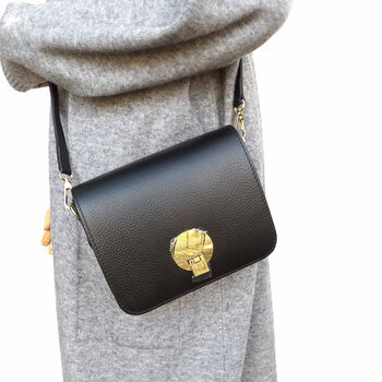 Small Black Leather Crossbody Handbag, Black Shoulder Bag, 4 of 12
