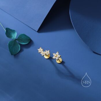 Asymmetric Forget Me Not Flower Bouquet Internally Threaded Flat Back In Sterling Silver, 7 of 12