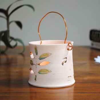 Ceramic Tealight Holder With Copper Wire And Leaves, 2 of 5