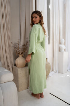 Sage Green Muslin 100% Cotton Robe, 5 of 8