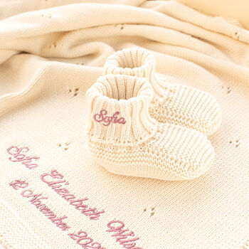 Toffee Moon Fudge Knitted Baby Booties, 7 of 12