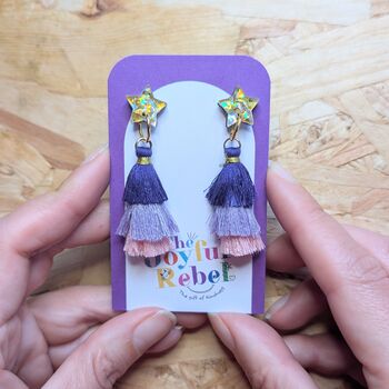 Purple Tassel Dangly Star Christmas Earrings, 2 of 4