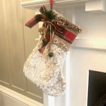 Fluffy Stocking With Bow And Bells, 2 of 3