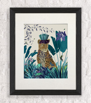 Tropical Leopard In Blue Art Print, Framed Or Unframed, 3 of 5