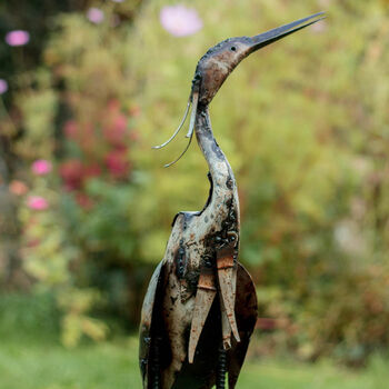 Egret Heron Handmade Recycled Metal Garden Sculpture, 4 of 5