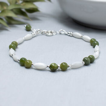 Jade Bracelet With Mother Of Pearl, Sterling Silver Or 14ct Gold Fill, 2 of 2