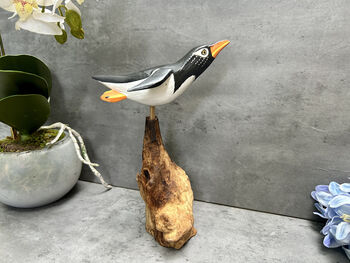 Handmade Wooden Cliff Diving Penguin Sculpture Ornament, 2 of 11