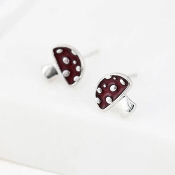Mushroom Stud Earrings In Sterling Silver, 3 of 9