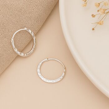 Sterling Silver Hammered Sleeper Hoop Earrings, 10 of 10