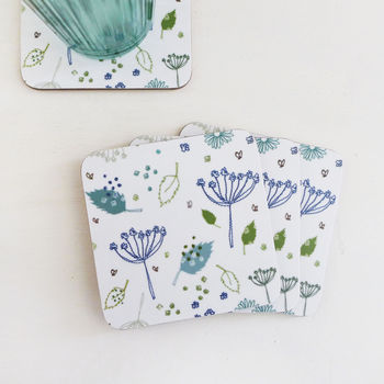Set Of Four Blue Parsley Coasters, 3 of 3