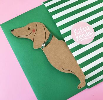 Free Standing Dachshund Greeting Card With Tiny Bell, 5 of 5