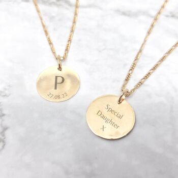 18ct Gold Vermeil Plated Initial Date Disc Necklace, 2 of 7
