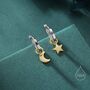 Sterling Silver Mixed Tone Moon And Star Charm Huggie Hoop Earrings, thumbnail 1 of 12