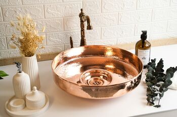 Verdigris Patina Solid Copper Vessel Sink, Artisan Round Basin For Kitchen And Bathroom, 3 of 8