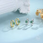 Emerald Green Cz Flower Huggie Hoop Earrings, thumbnail 1 of 11