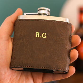 Personalised Foiled Leather Hip Flask Birthday Gift, 2 of 5