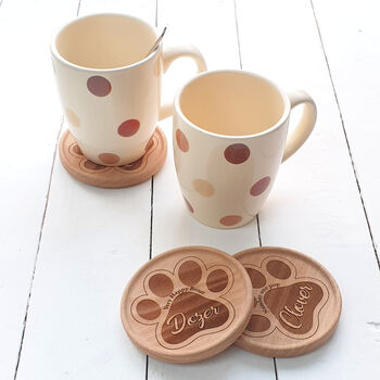 Personalised Cat Paw Print Beech Wooden Coaster, 2 of 3
