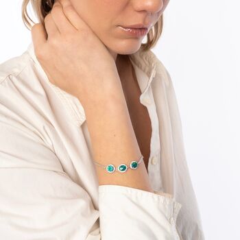 Sterling Silver Blue Green Opal Halo Bracelet, 3 of 5