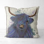 Highland Cow In Blue Decorative Cushion, thumbnail 1 of 3