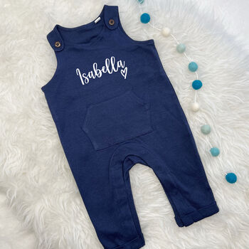 Personalised Script Style Organic Baby Dungarees, 2 of 2