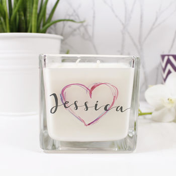 Personalised Inky Heart Square Scented Candle, 2 of 5