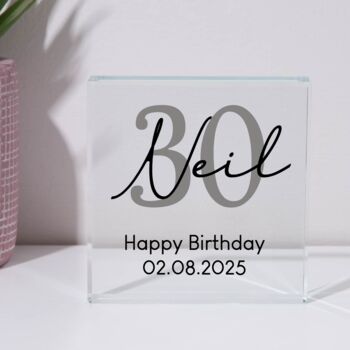 Personalised Birthday Name Glass Square Block, 2 of 8