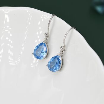 Sterling Silver Topaz Blue Cz Droplet Drop Earrings, 3 of 12