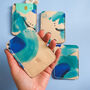 Blue Leather Pocket Wallet, Hand Painted, thumbnail 2 of 11