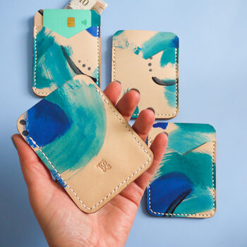 Blue Leather Pocket Wallet, Hand Painted, 2 of 11