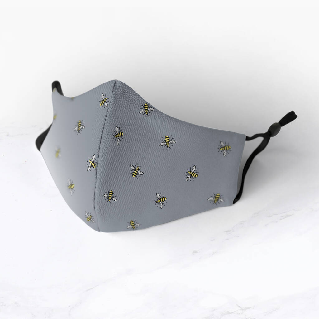 Bee Print In Grey Washable Antimicrobial Face Mask, 1 of 2