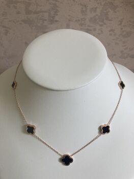 18 K Gold Plated Clover Necklace Rose Gold Black, 4 of 6
