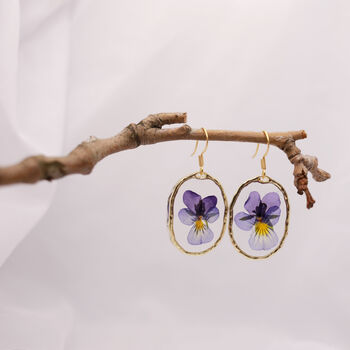 Wild Pansy Pressed Flower Gold Plated Earrings, 3 of 9