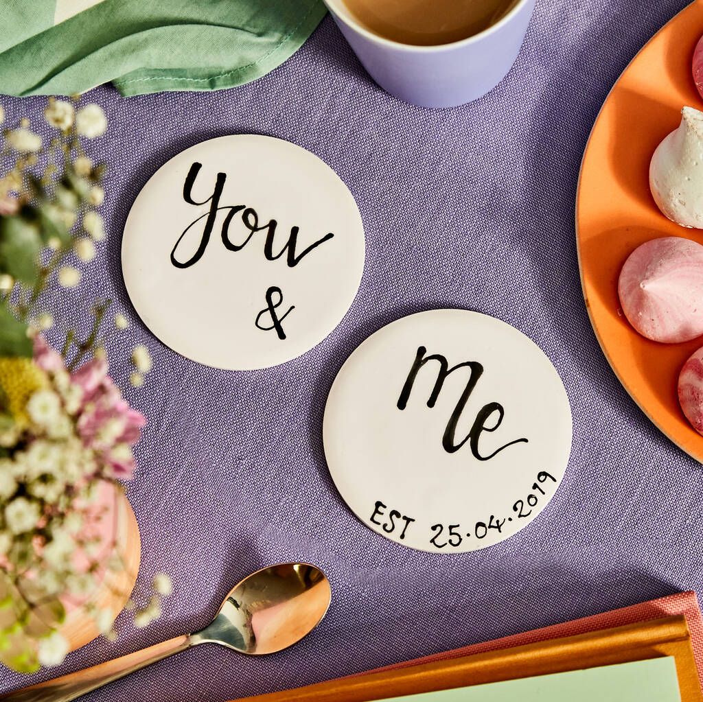 You And Me Valentines Or Anniversary Coaster Set, 1 of 2