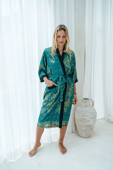 Emerald Green Batik Kimono Robe, 4 of 9