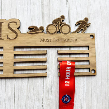 Personalised Wooden Triathlon Medal Display Holder, 6 of 6