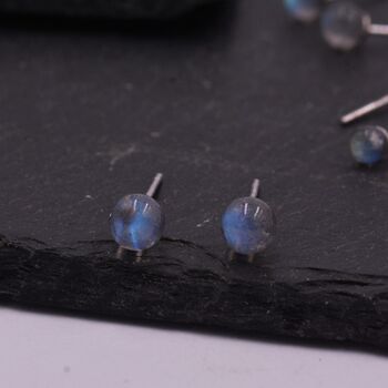 Sterling Silver Grey Labradorite Gemstone Stud Earrings, 2 of 12