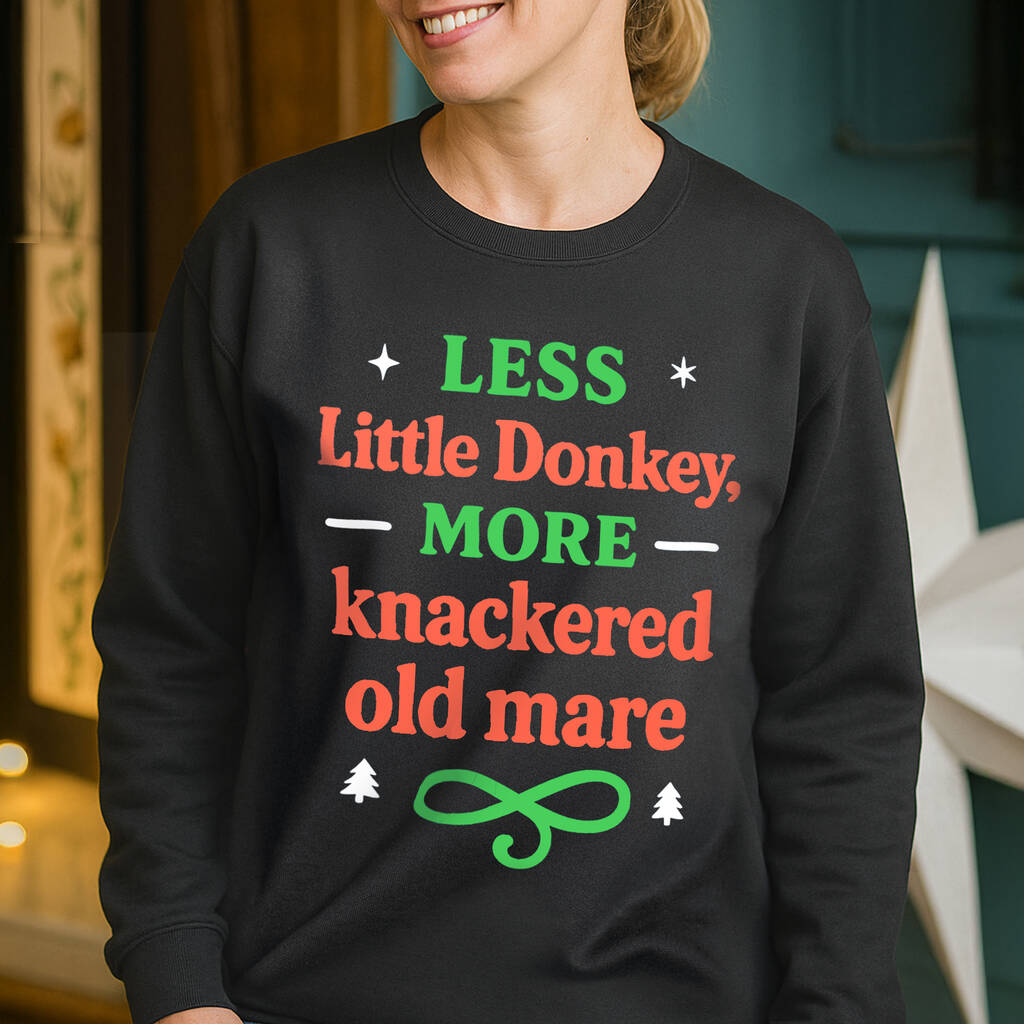'Less Little Donkey' Christmas Jumper For Women, 1 of 3