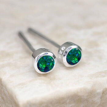 Mini Sterling Silver Peacock Opal Stud Earrings, 4 of 8