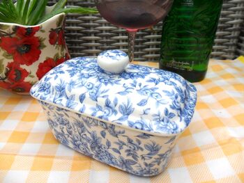 Lidded Butterdish In Blue Blossom Chintz Design, 6 of 6