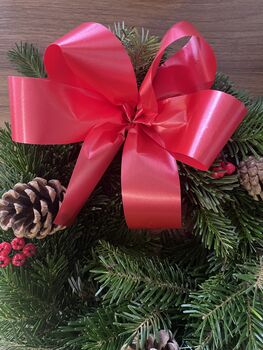 Christmas Wreath Noble Fir Spruce Wreath Red Ribbon Bow 45cm, 4 of 5