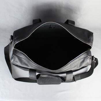 Black Leather Weekend Bag With Gunmetal Zip, 10 of 10